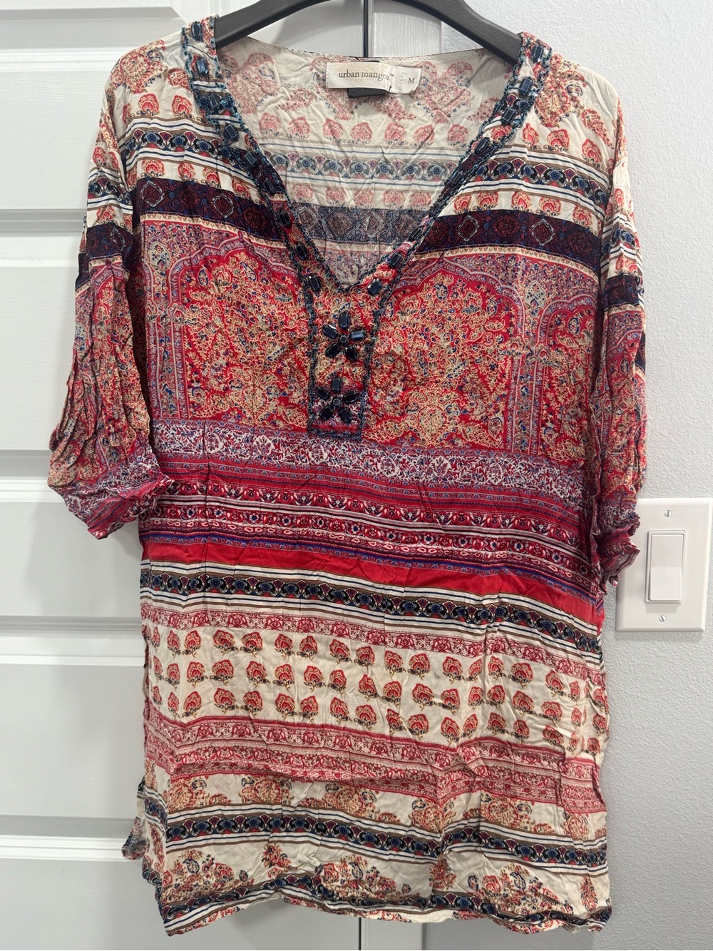 Urban Outfitters Red Paisley V-Neck Tunic